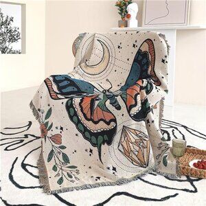 Boho Throw Blanket Reversible Cotton Tapestry Hippie Room Decor